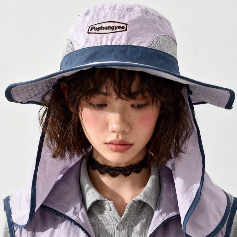Camping Outdoor Quick Drying Sun Neck Protection Cap Hat - Moda Kontrast Dikiş Örgü Çabuk kuruyan