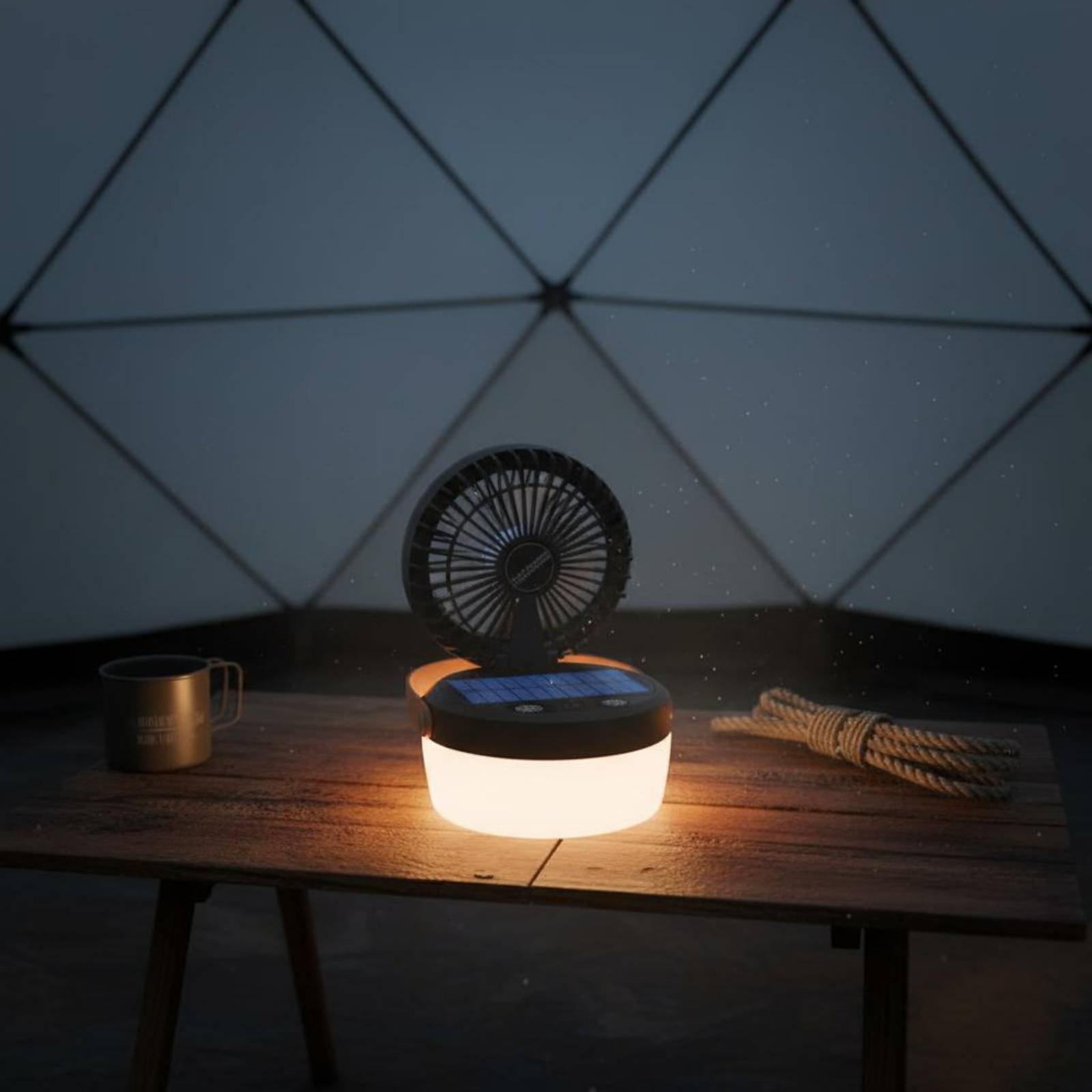Outdoor Camping Gear - Güneş Enerjili Kamp Fanı Feneri Katlanabilir