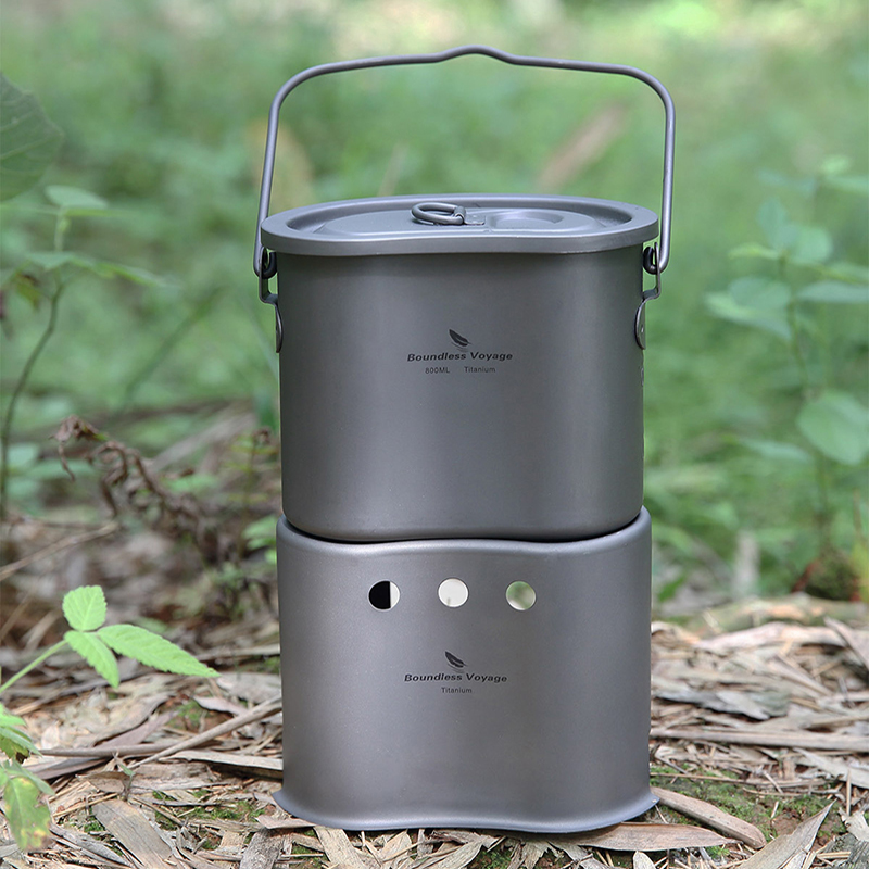 Outdoor Camping Wood Stove - Sınırsız Voyage titanyum TENCERE SETİ açık