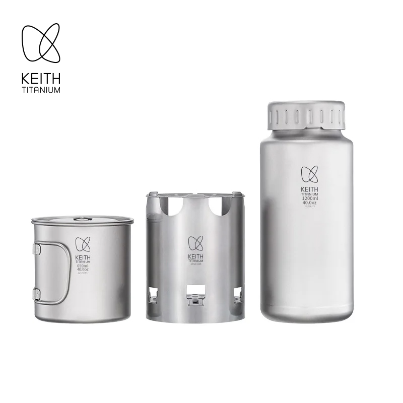 Outdoor Camping Wood Stove - KEITH Saf Titanyum Kamp Seti 1200ml