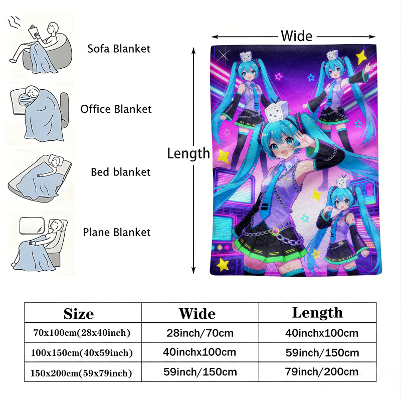 Hatsune Miku Flanel Battaniye, - Outdoor Camping Anime incelemesi ve fiyatı